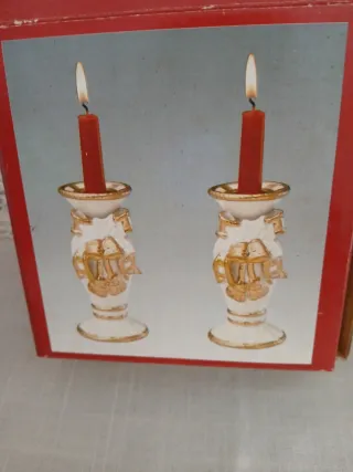 Coppia portacandele porcellana oro bianco