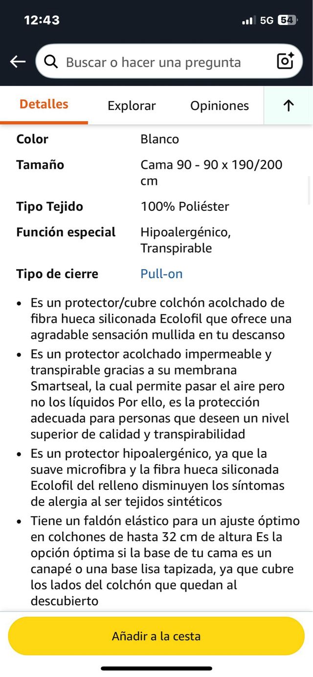 Fodera per materasso 90 ipoallergenica. Rif.125