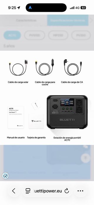 Bluetti AC70 Estación Energía Portátil 1000W