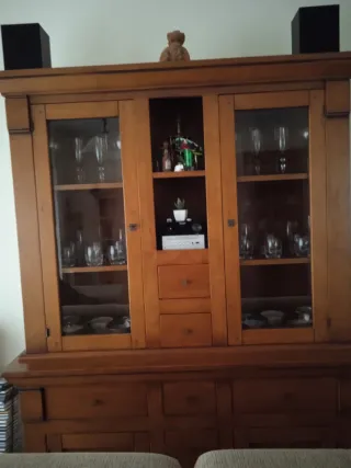 Vitrina de madera maciza con puertas de cristal