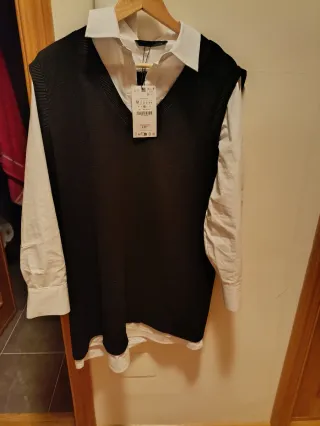 Vestido camisero Zara negro y blanco