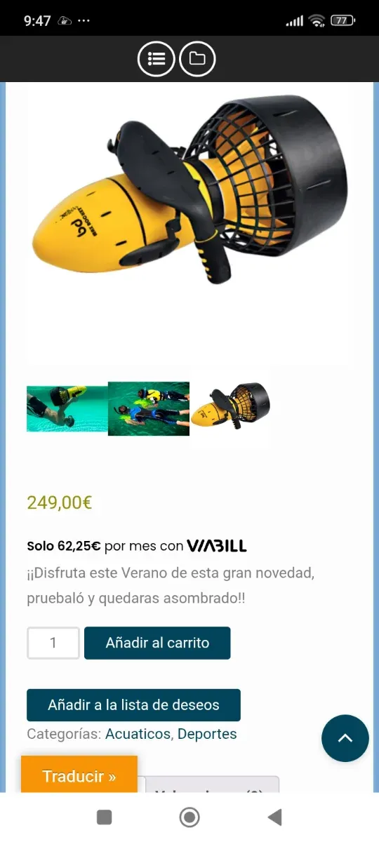 Propulsor acuático amarillo