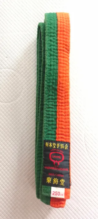 Cinturón artes marciales naranja y verde 250cm
