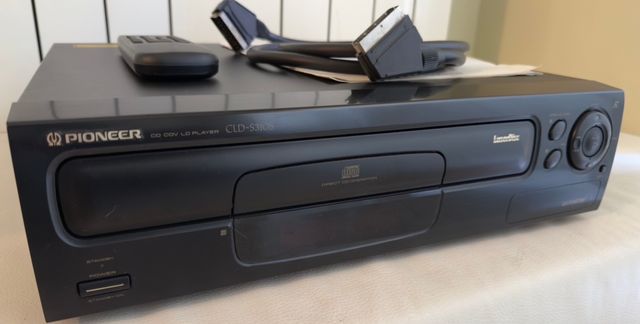 Reproductor LaserDisc Pioneer com controle, cabos e manual
