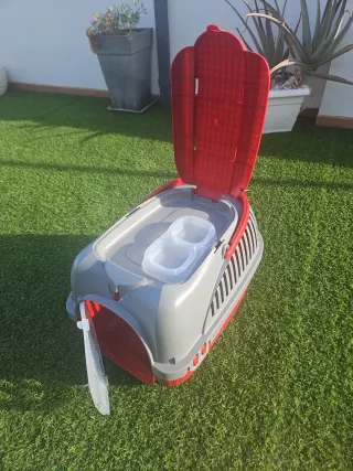 Transportín perro/gato gris y rojo