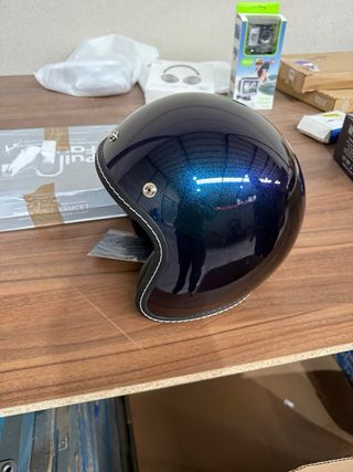 Casco Retro Moto Azul Metalizado