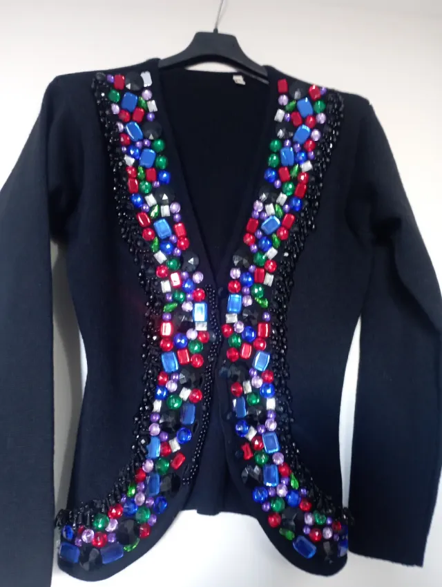 Cardigan donna nero con pietre colorate