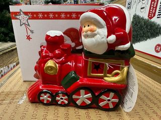 Babbo Natale su treno in ceramica che si illumina