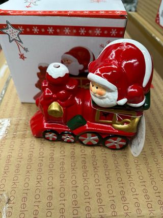 Babbo Natale su treno in ceramica che si illumina