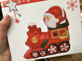 Babbo Natale su treno in ceramica che si illumina