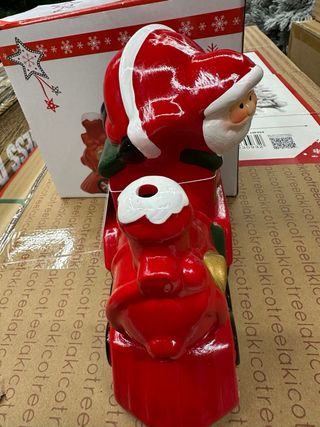 Babbo Natale su treno in ceramica che si illumina