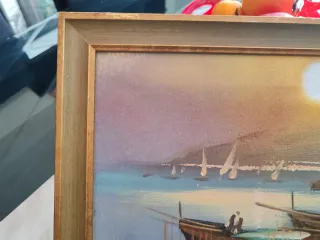 Quadro vintage barche in mare misure 45x35