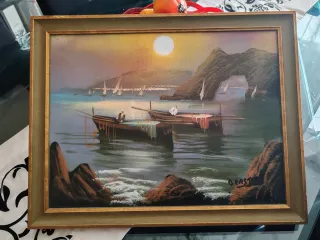 Quadro vintage barche in mare misure 45x35