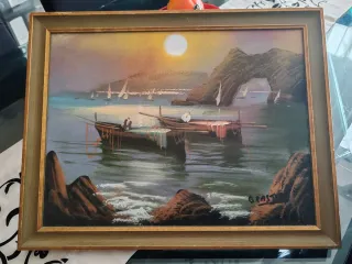 Quadro vintage barche in mare misure 45x35