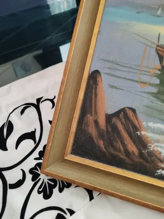 Quadro vintage barche in mare misure 45x35