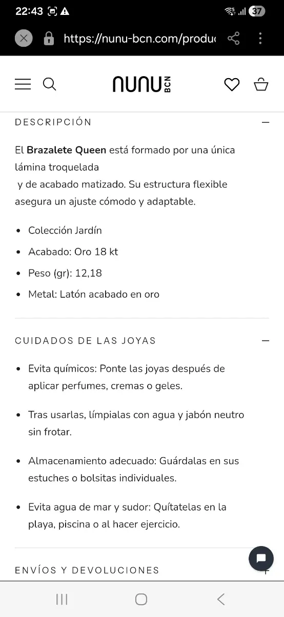 Brazalete Queen Nunu BCN. Colección Jardín