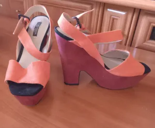 Sandalias Zara Talla 37 Naranja y Rojo