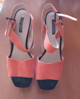 Sandalias Zara Talla 37 Naranja y Rojo