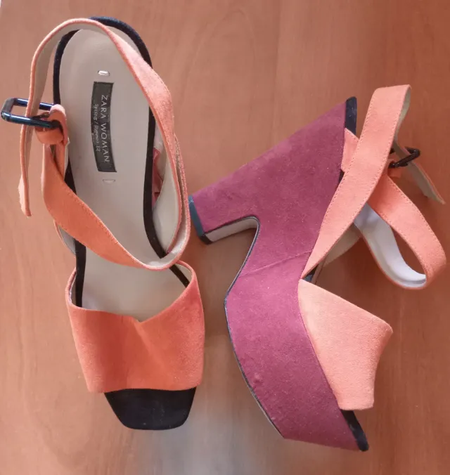 Sandalias Zara Talla 37 Naranja y Rojo