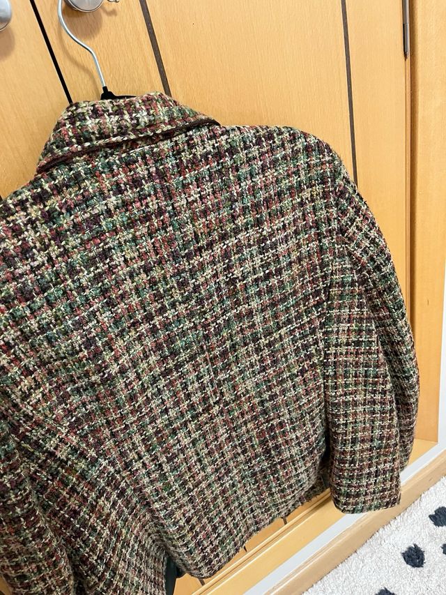 Chaqueta tweed marrón y verde