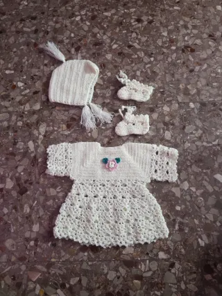 Vestito bambola uncinetto + cappellino + scarpine