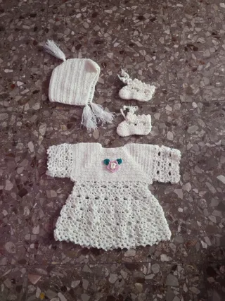 Vestito bambola uncinetto + cappellino + scarpine