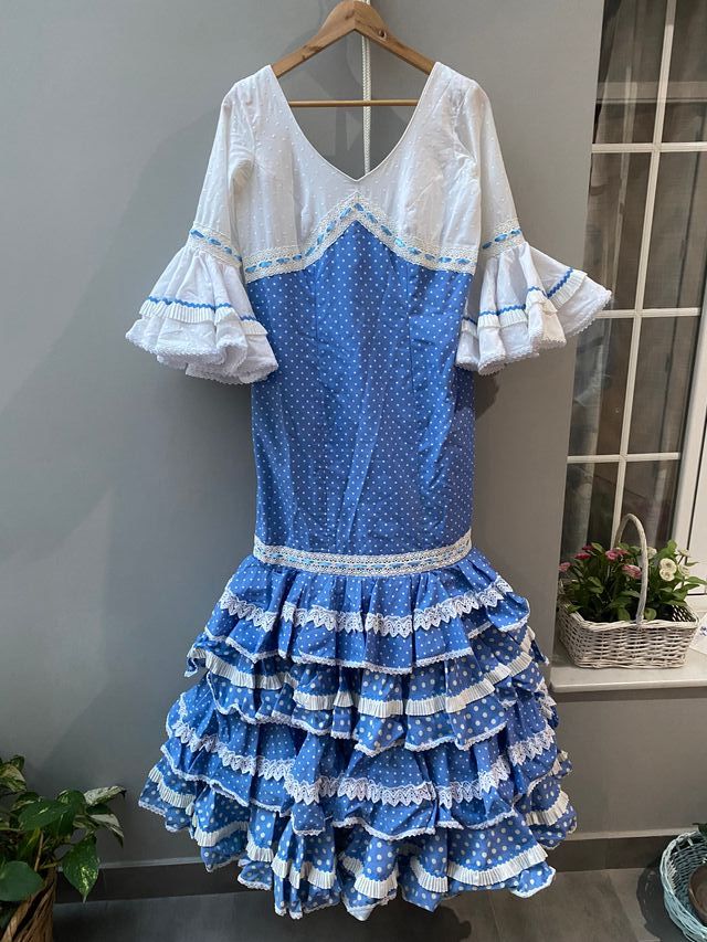 Vestido Gitana Blanco y Azul