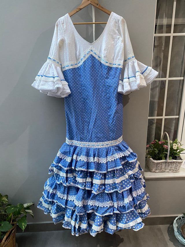 Vestido Gitana Blanco y Azul