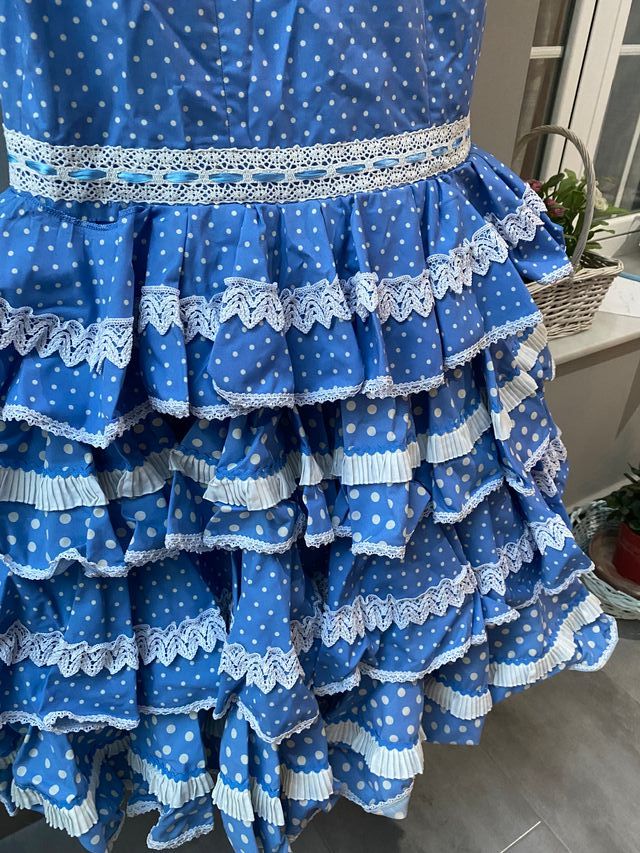 Vestido Gitana Blanco y Azul