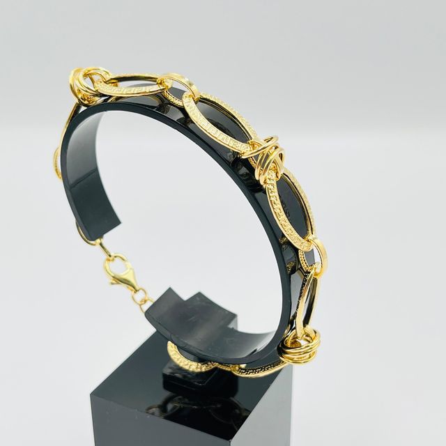 PULSERA DISEÑO ITALIANO GRECA AROS. Hueca. Oro 18k