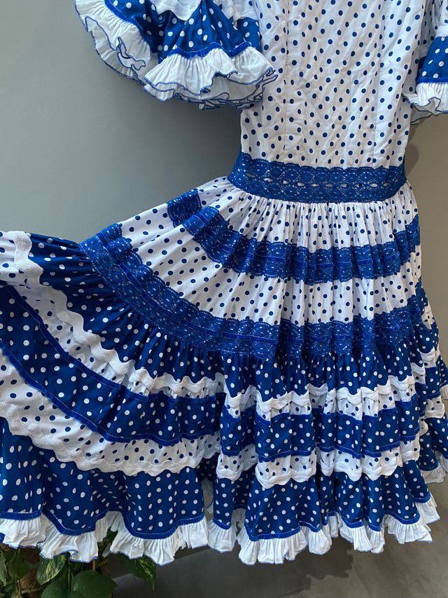 Vestido Flamenca Lunares Azul y Blanco