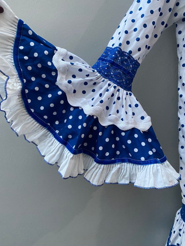 Vestido Flamenca Lunares Azul y Blanco