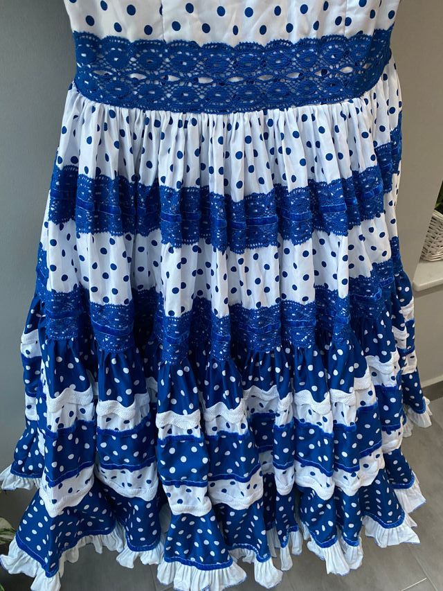 Vestido Flamenca Lunares Azul y Blanco