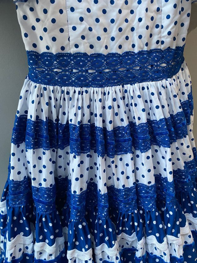 Vestido Flamenca Lunares Azul y Blanco