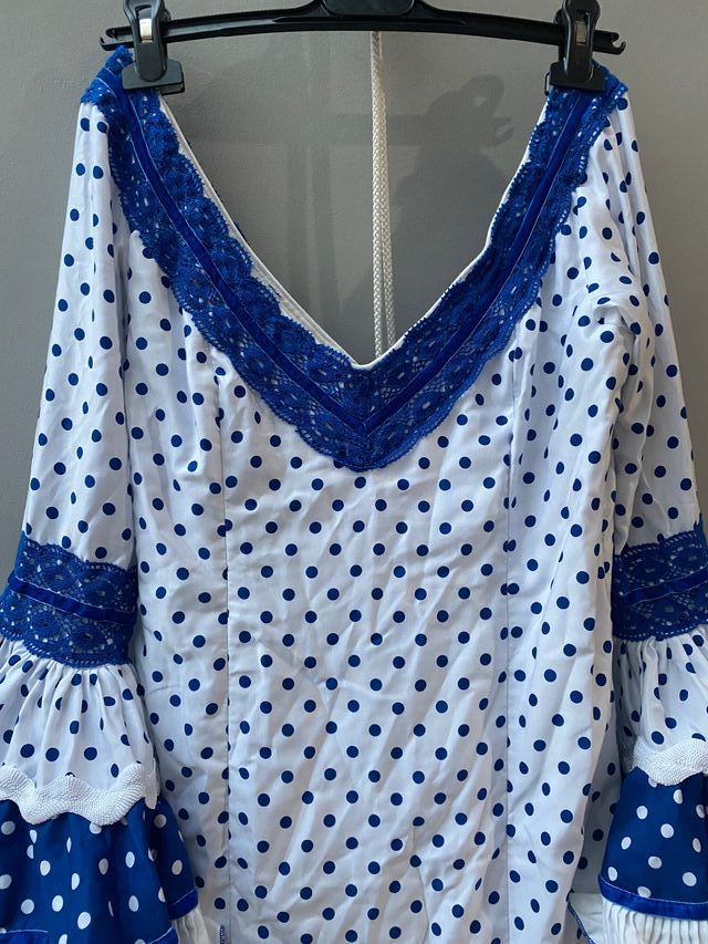 Vestido Flamenca Lunares Azul y Blanco