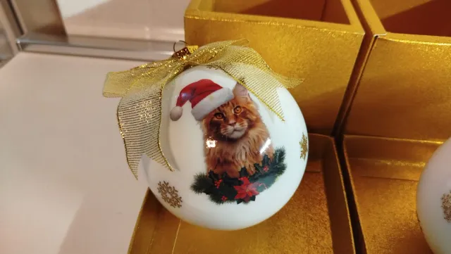 Palle Natale Vetro Gatto - Ø 10 cm