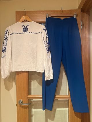 Conjunto Zara Camisa Bordada y Pantalón T.S oferta