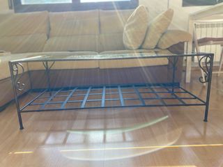 Mesa de centro cristal y metal forjado