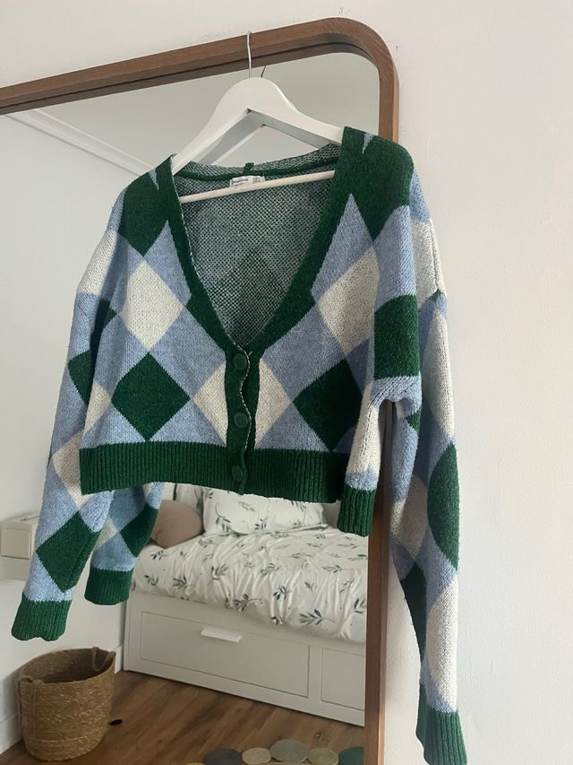 Chaqueta rombos verde y azul
