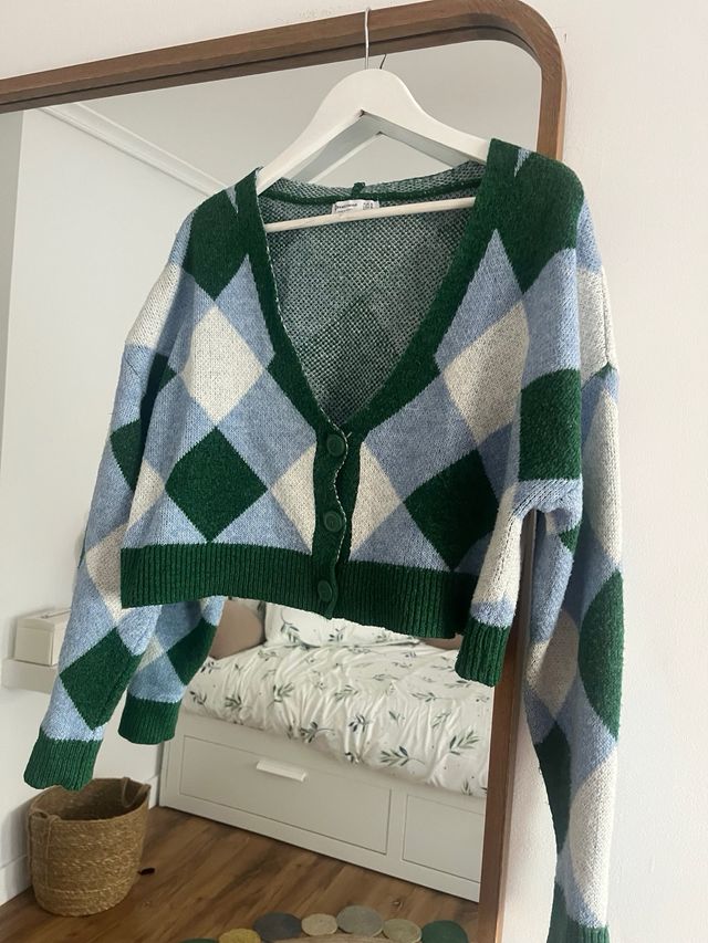 Chaqueta rombos verde y azul