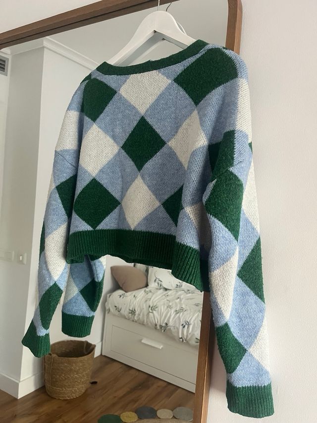 Chaqueta rombos verde y azul