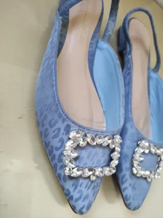 Zapatos joya plateados y azules