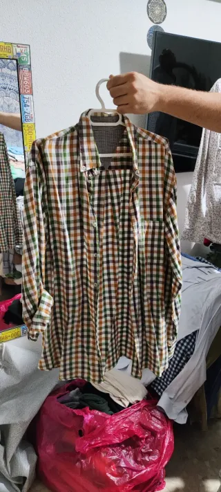 Camisa cuadros marrón y verde