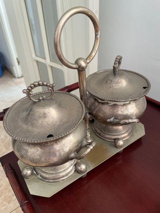 Juego Sopero Antiguo Metal Plateado