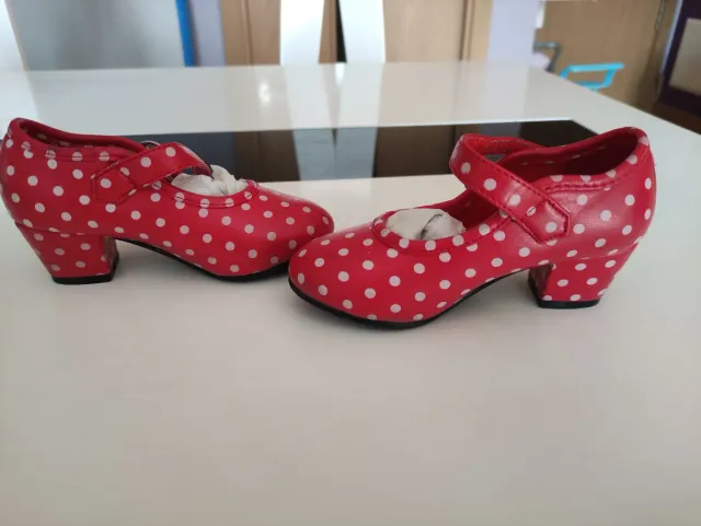Zapatos Flamenca Niña Talla 24 Rojo Lunares