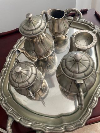 Juego de café antiguo de alpaca