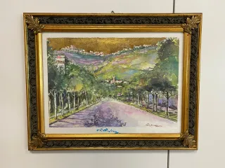 Dipinto ad acquerello con cornice dorata