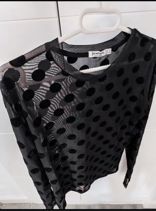 Blusa Transparente Stradivarius Lunares Negra Tall