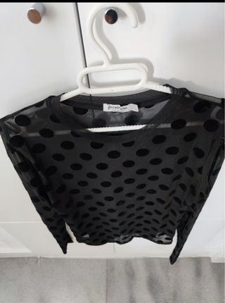 Blusa Transparente Stradivarius Lunares Negra Tall