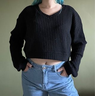 Jersey negro corto de canalé